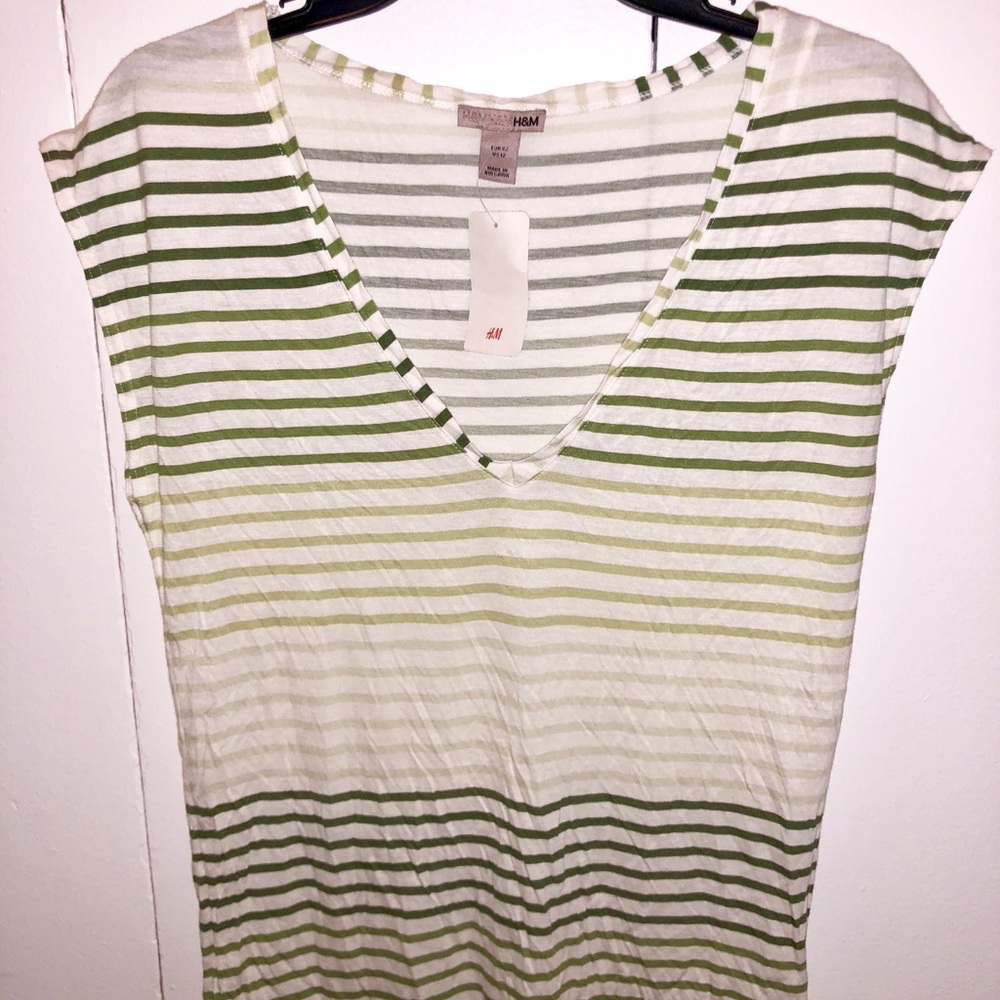 H&M Striped V-Neck T-Shirt/Tee *NEW* see size note